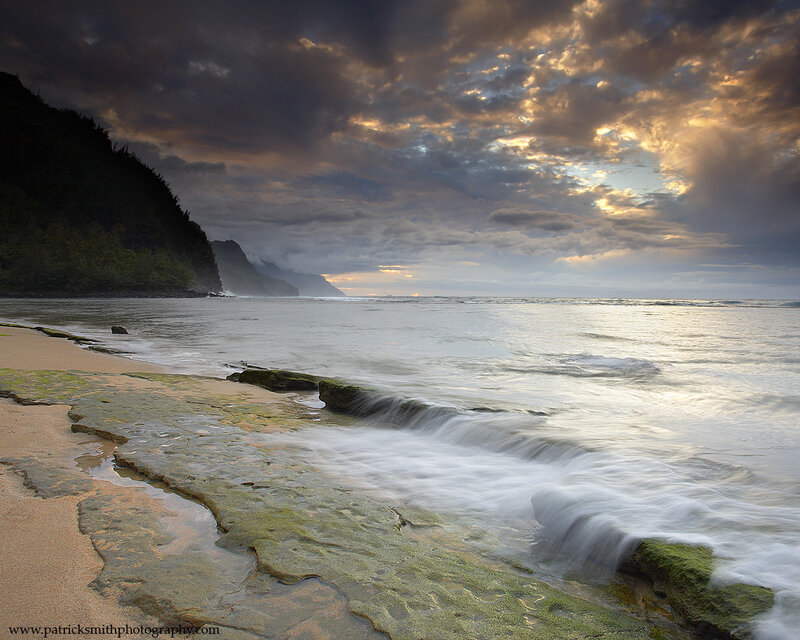 coastal sunset with rocky shore