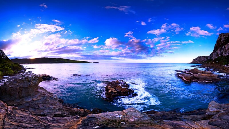 coastal sunset with rocky shore