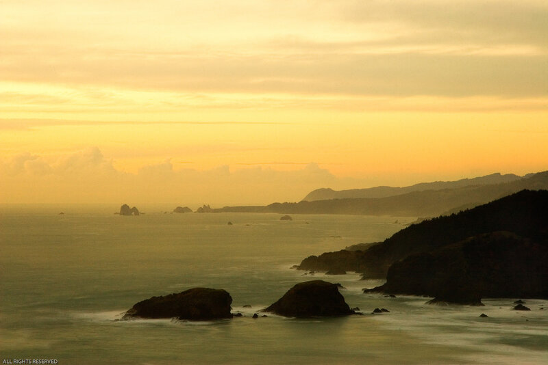 coastal sunset with sea stacks