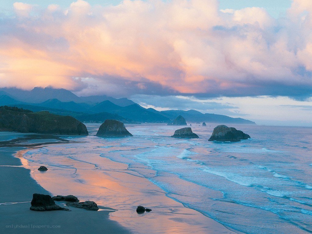 coastal sunset with sea stacks