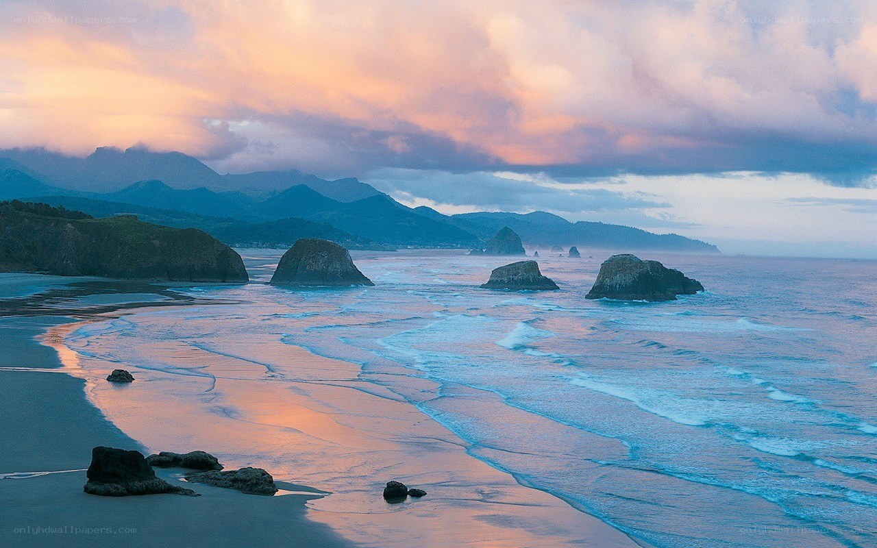 coastal sunset with sea stacks