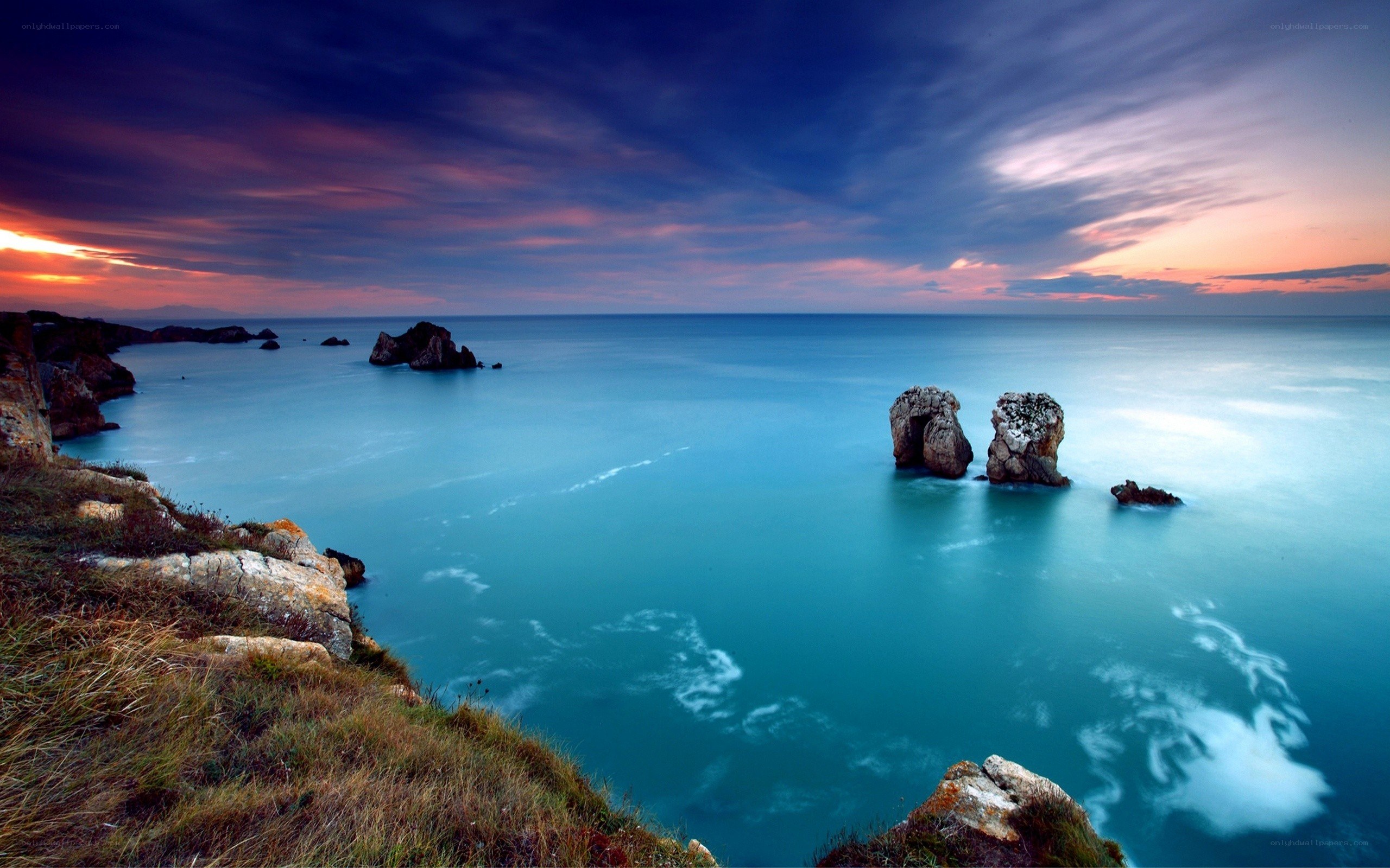 Coastal sunset with sea stacks