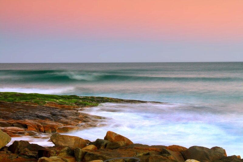 coastal sunset with waves