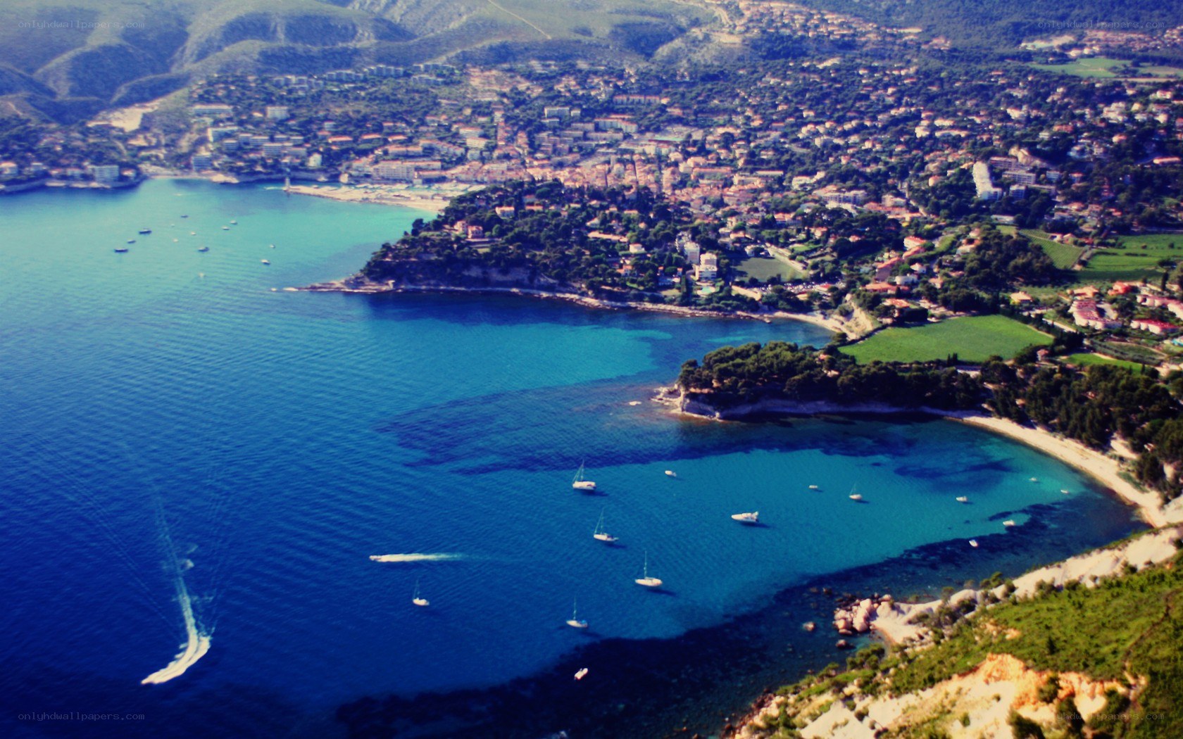 coastal town aerial view