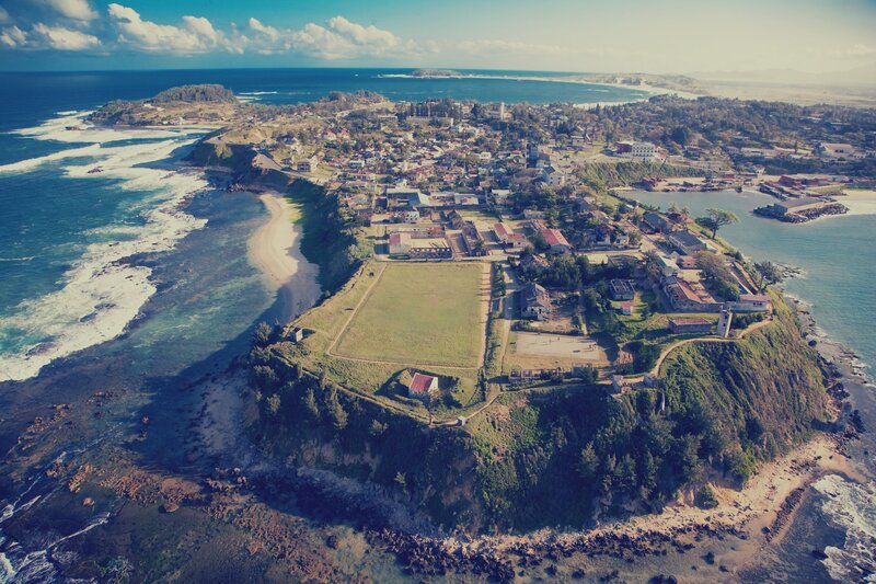 coastal town aerial view