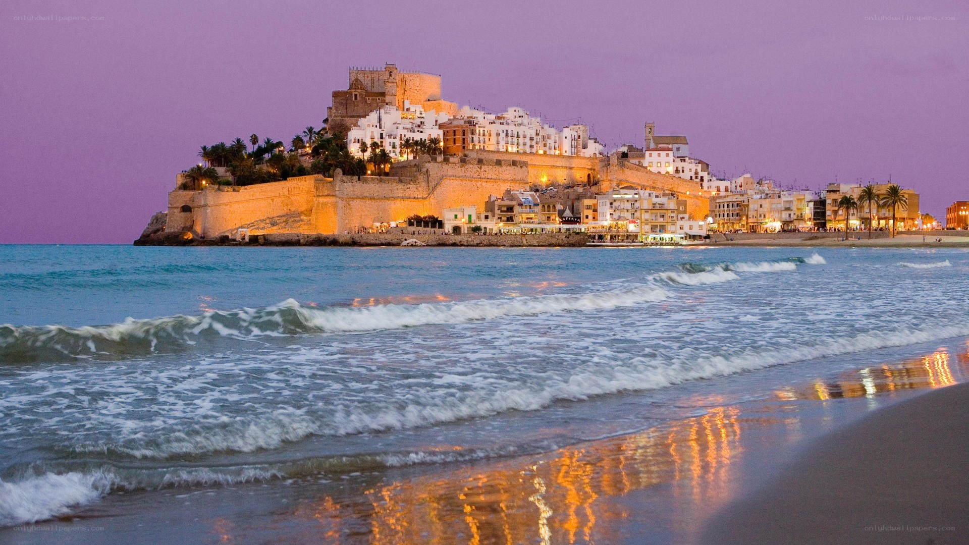 coastal town at dusk