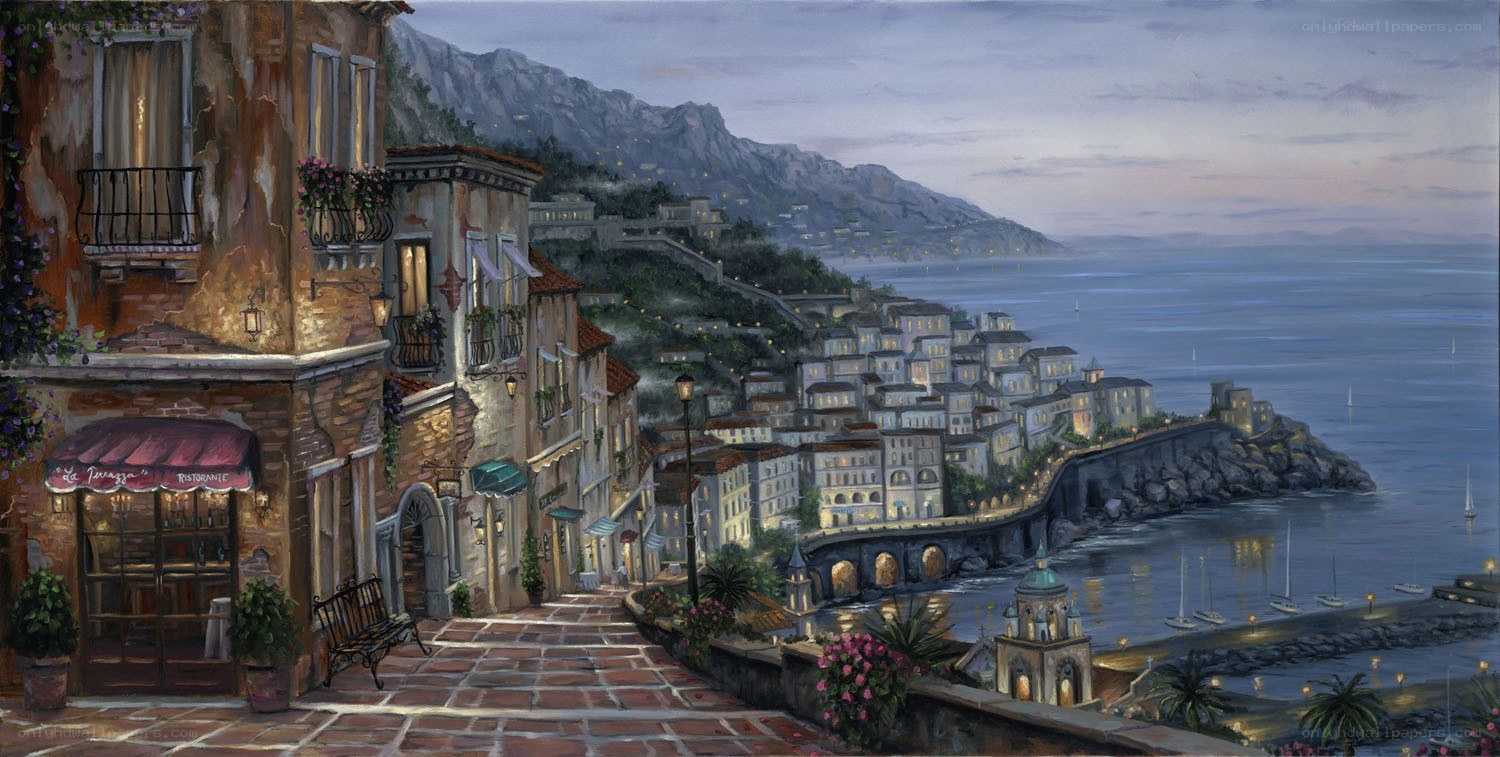 Coastal town at dusk