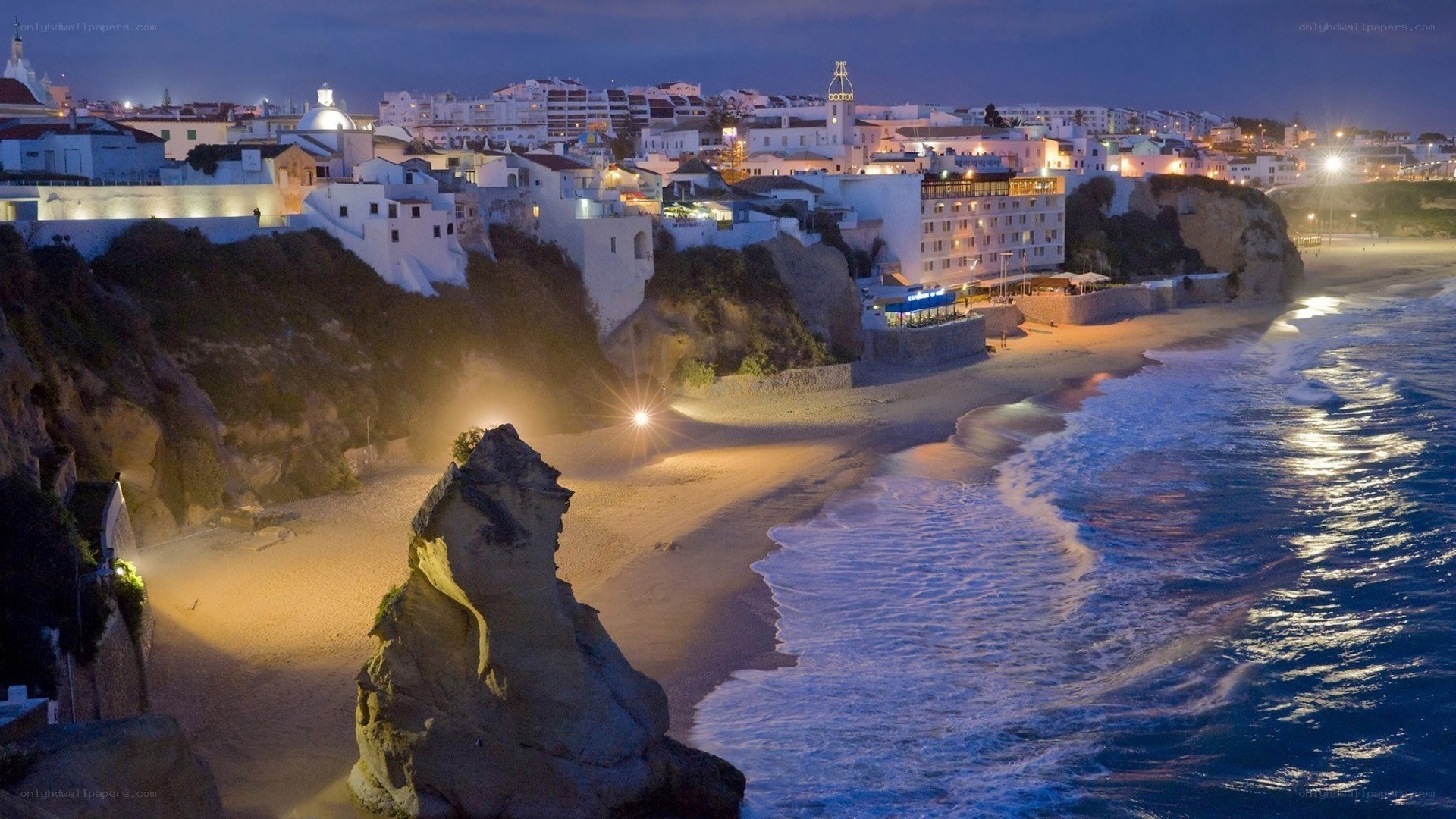 coastal town at dusk