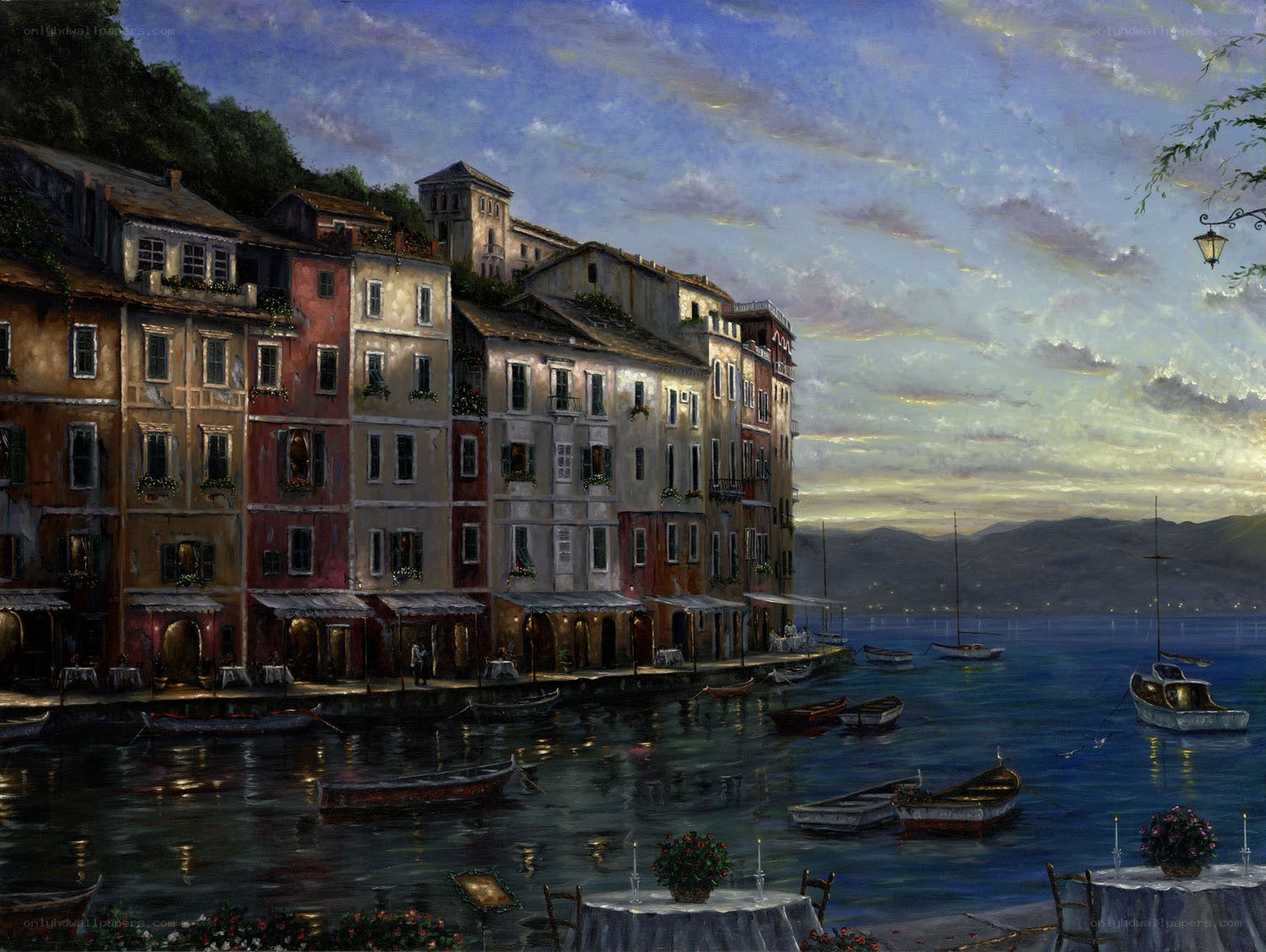 Coastal town at dusk