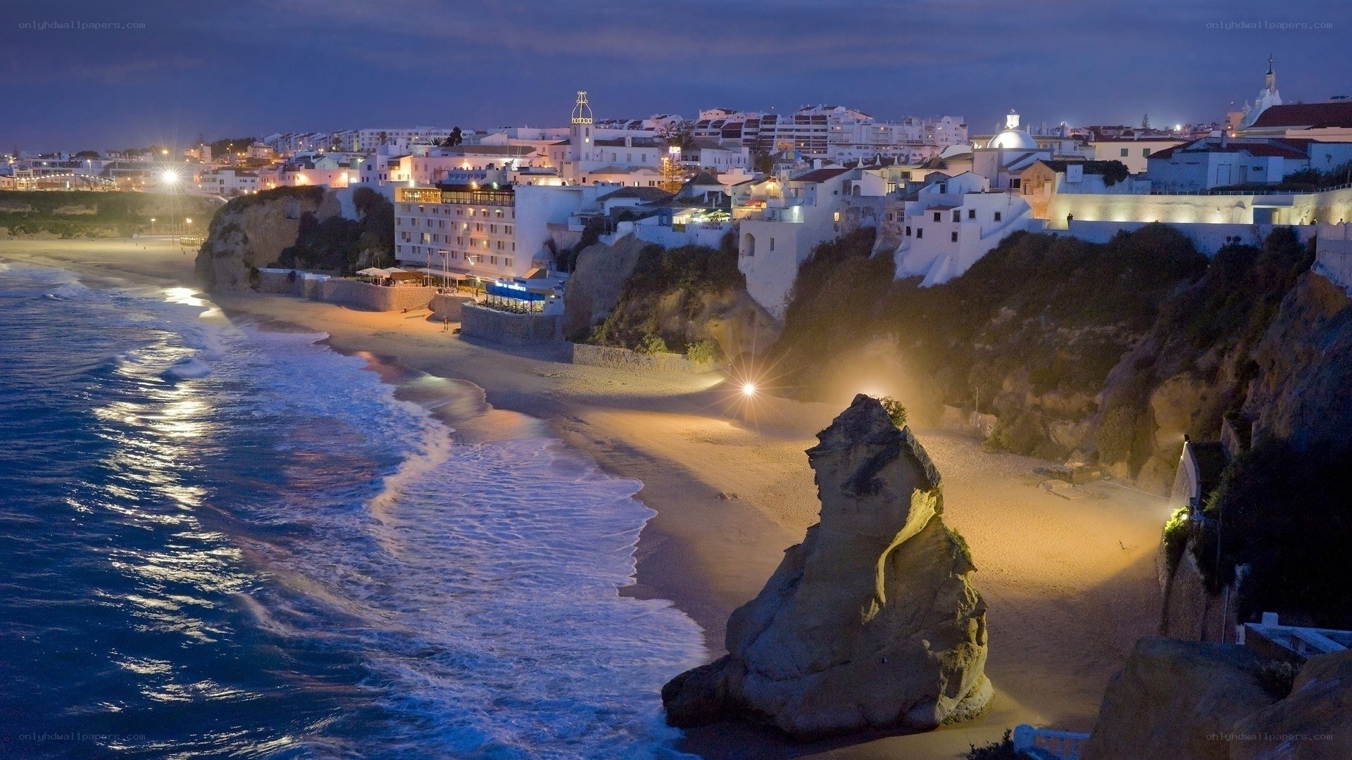 coastal town at dusk