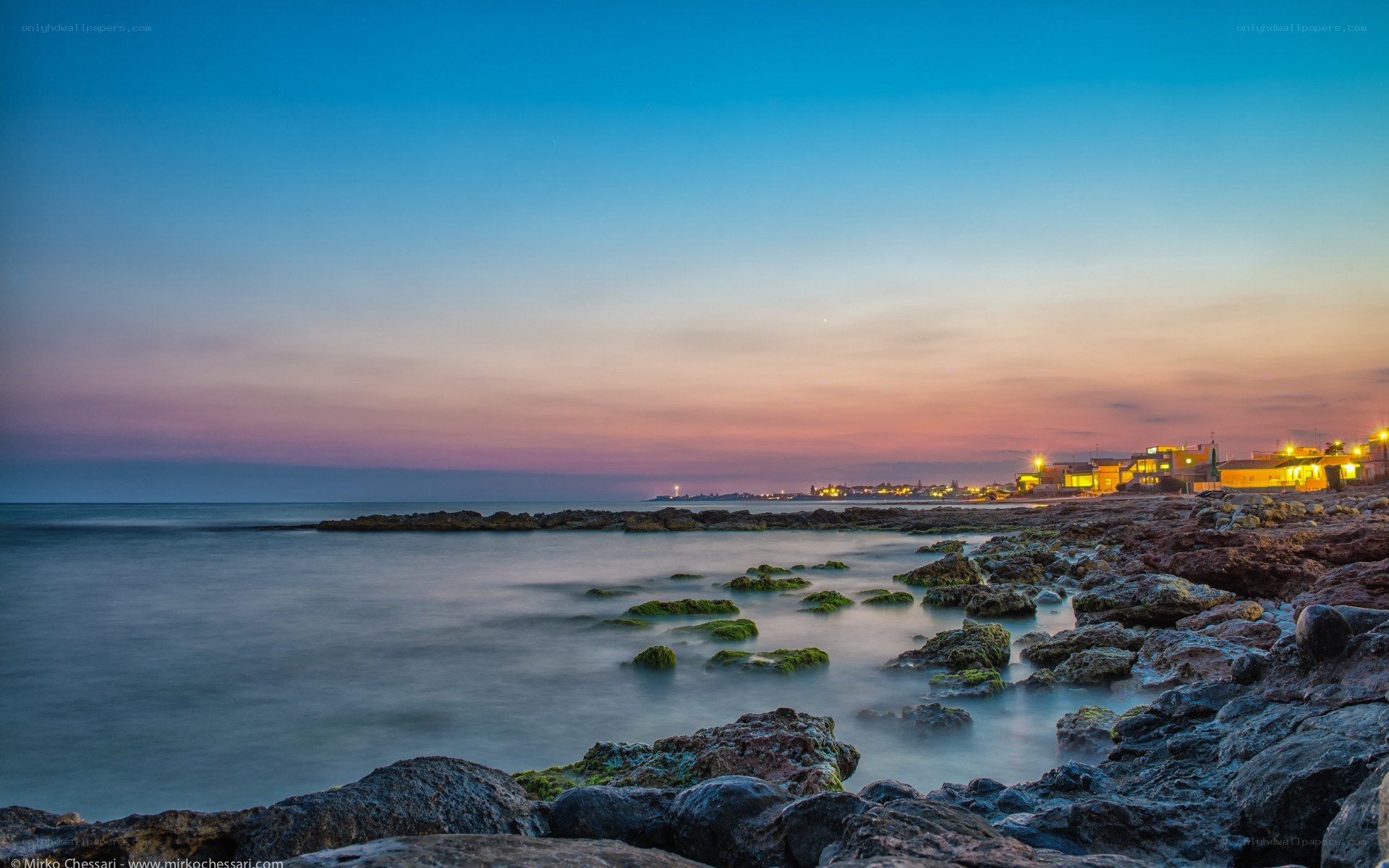 coastal town at dusk