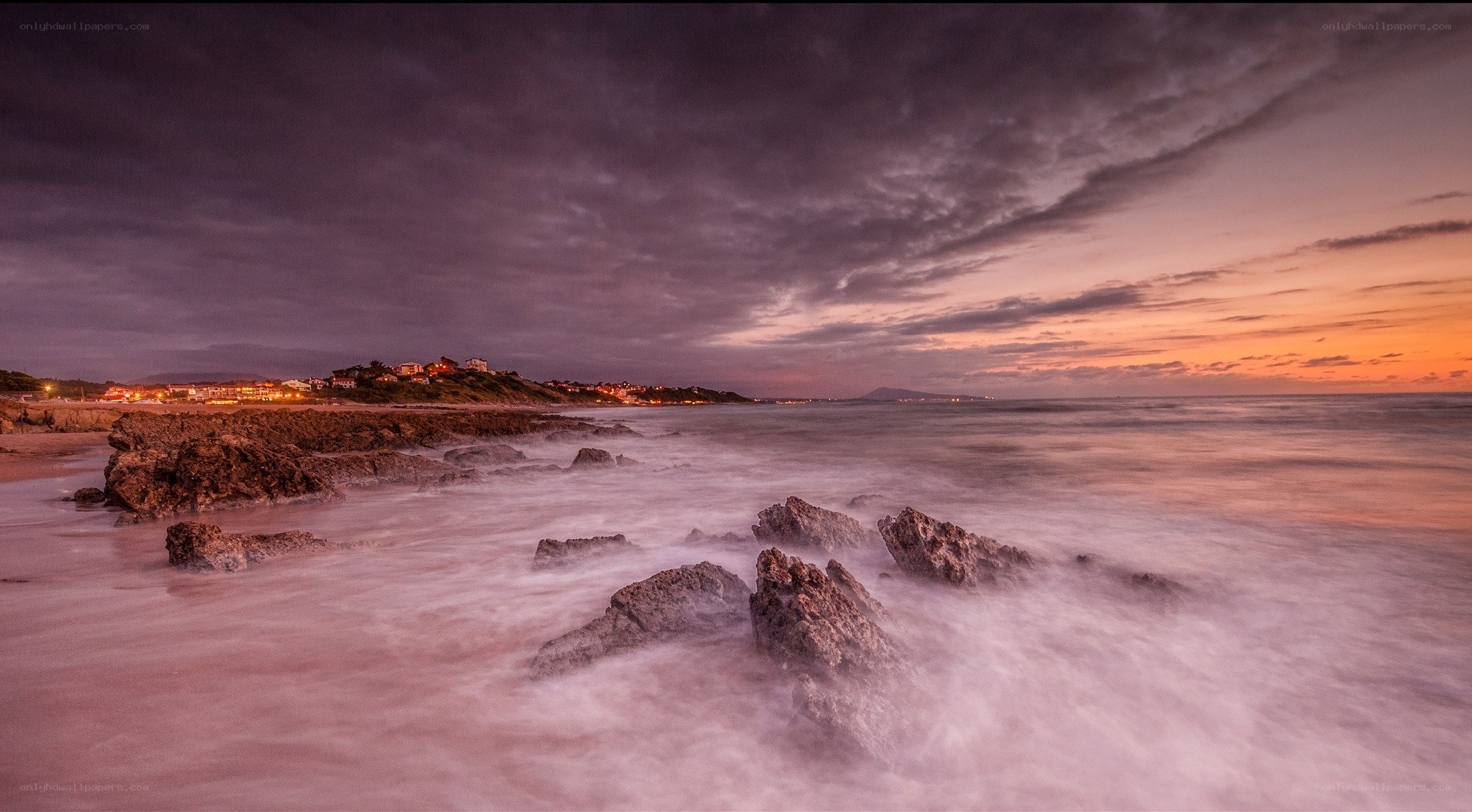 coastal town at dusk