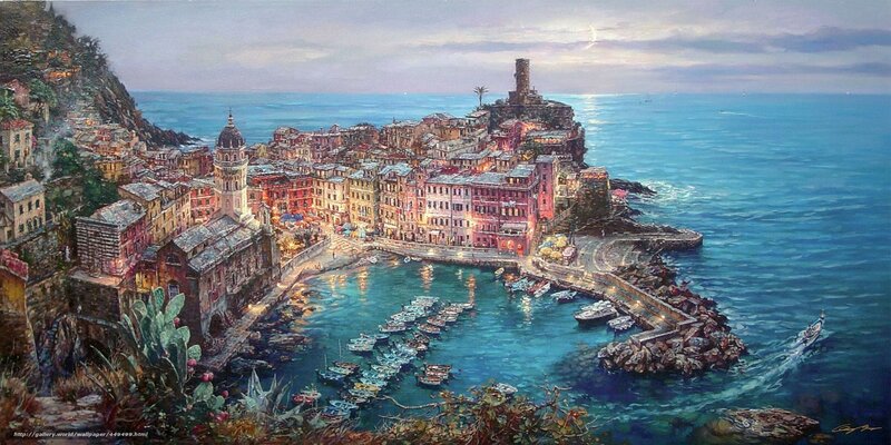 Coastal town at dusk