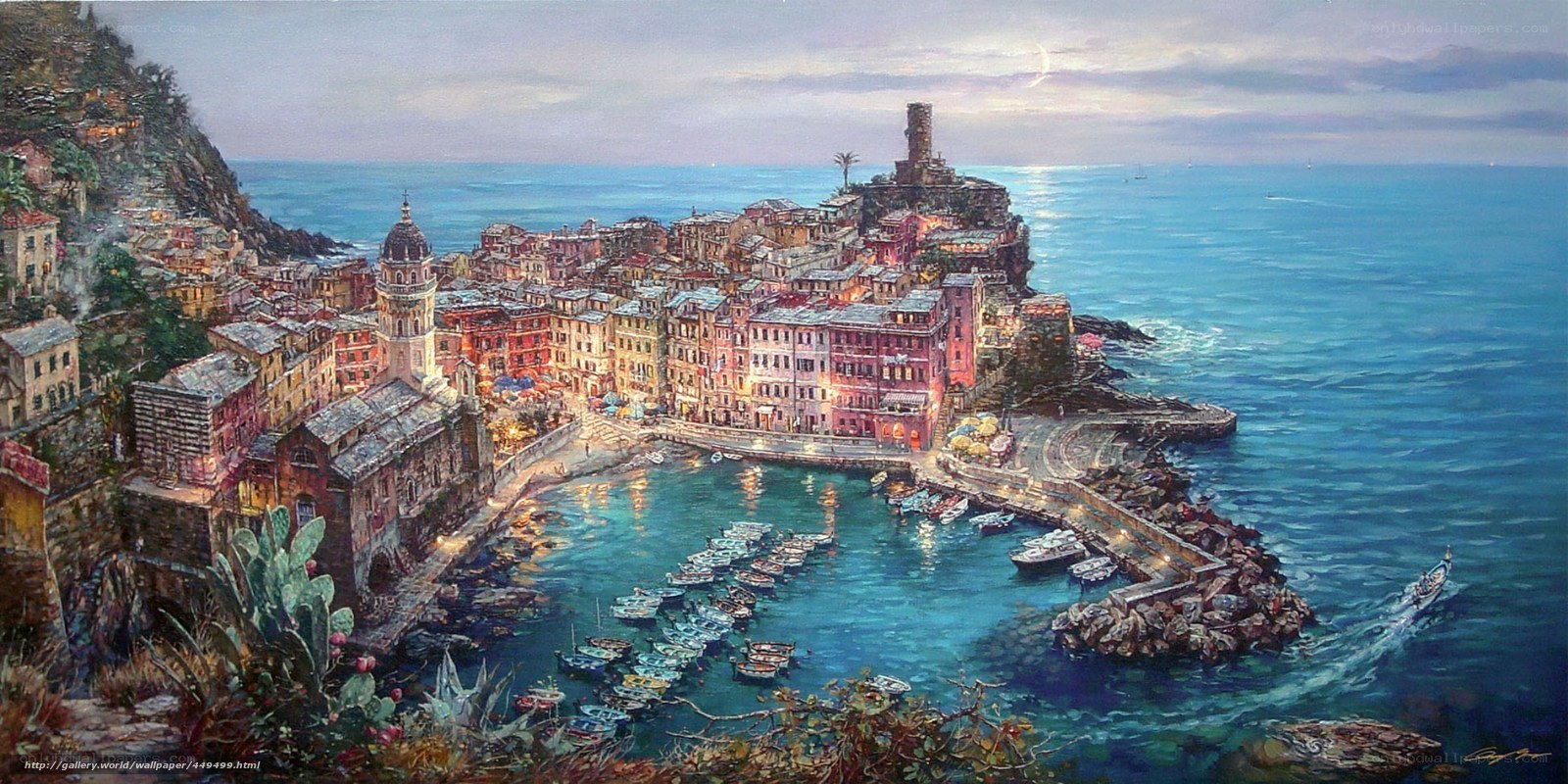 Coastal town at dusk