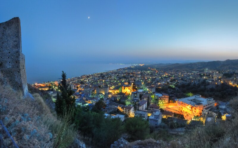 Coastal Town at Dusk — Blue, Serene