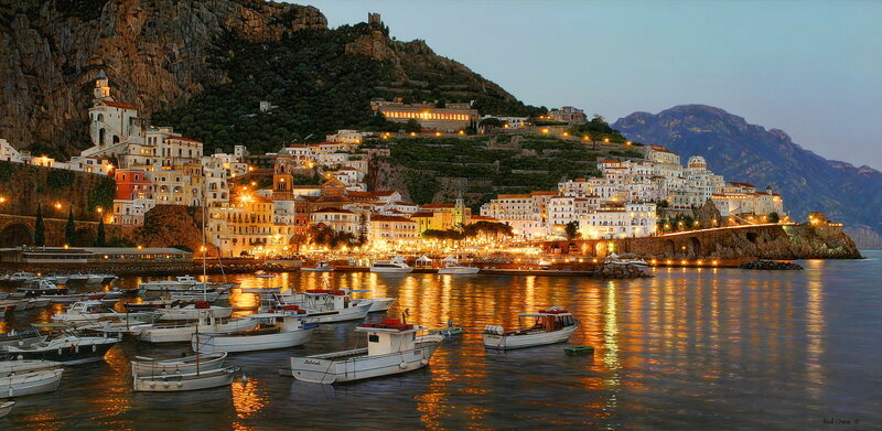 Coastal Town at Dusk — Orange