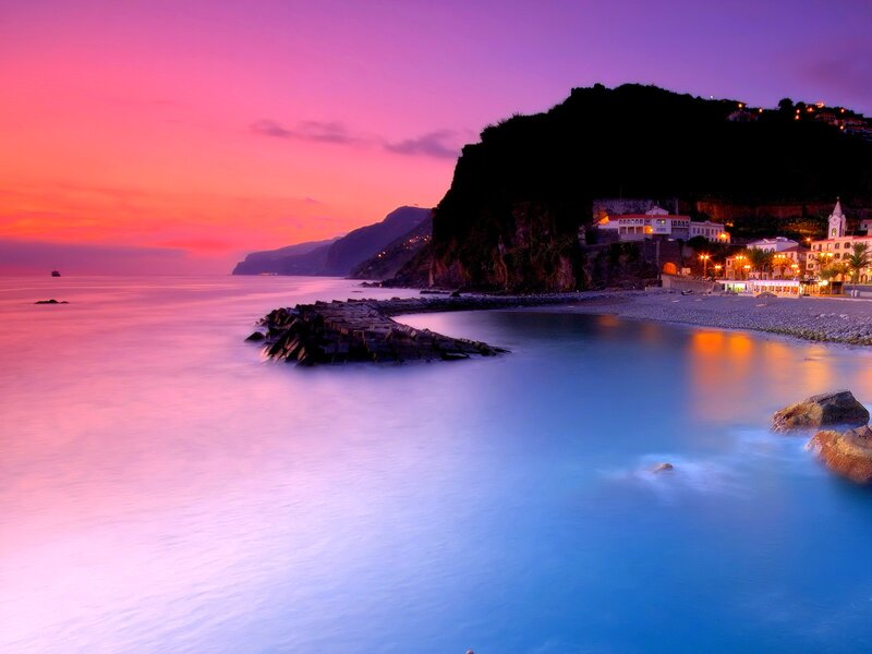 Coastal Town at Dusk — Pink, Serene