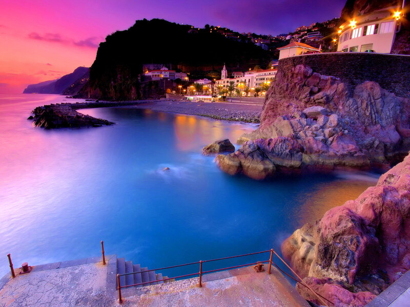 Coastal Town at Dusk — Pink
