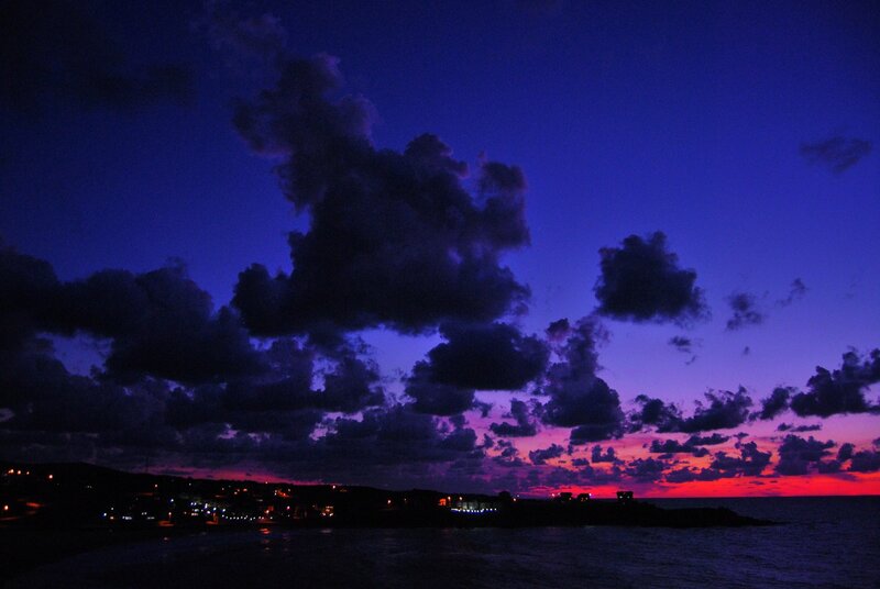 Coastal Town at Dusk — Purple, Dramatic