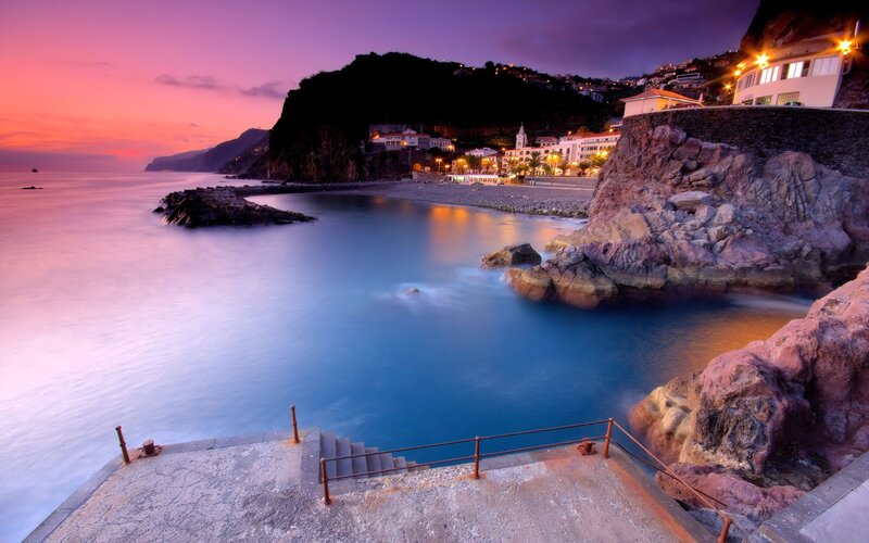 Coastal Town at Dusk — Purple, Serene