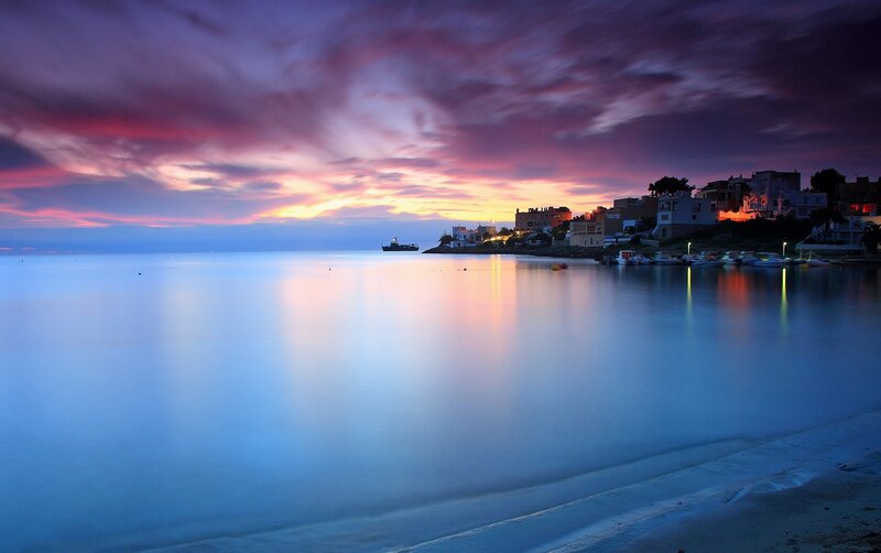 Coastal Town at Dusk — Purple