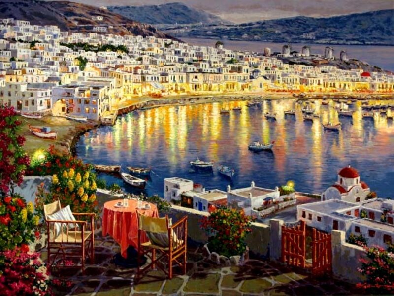 Coastal Town at Dusk — White