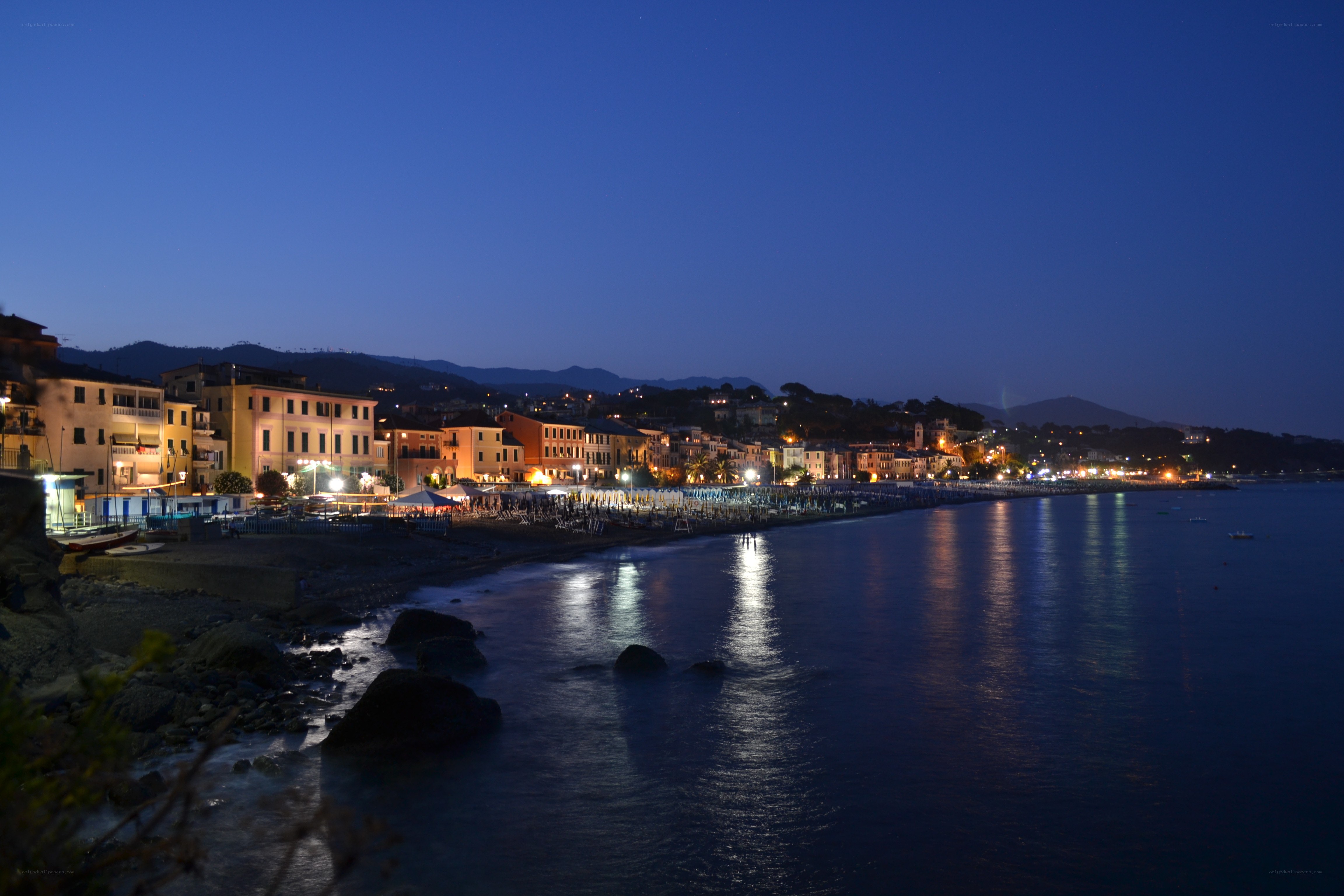 coastal town at night
