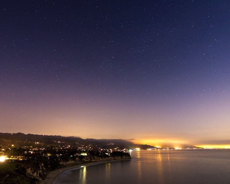 Coastal Town at Night — Dark Blue, Serene