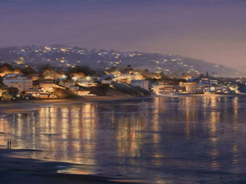 Coastal Town at Night — Purple