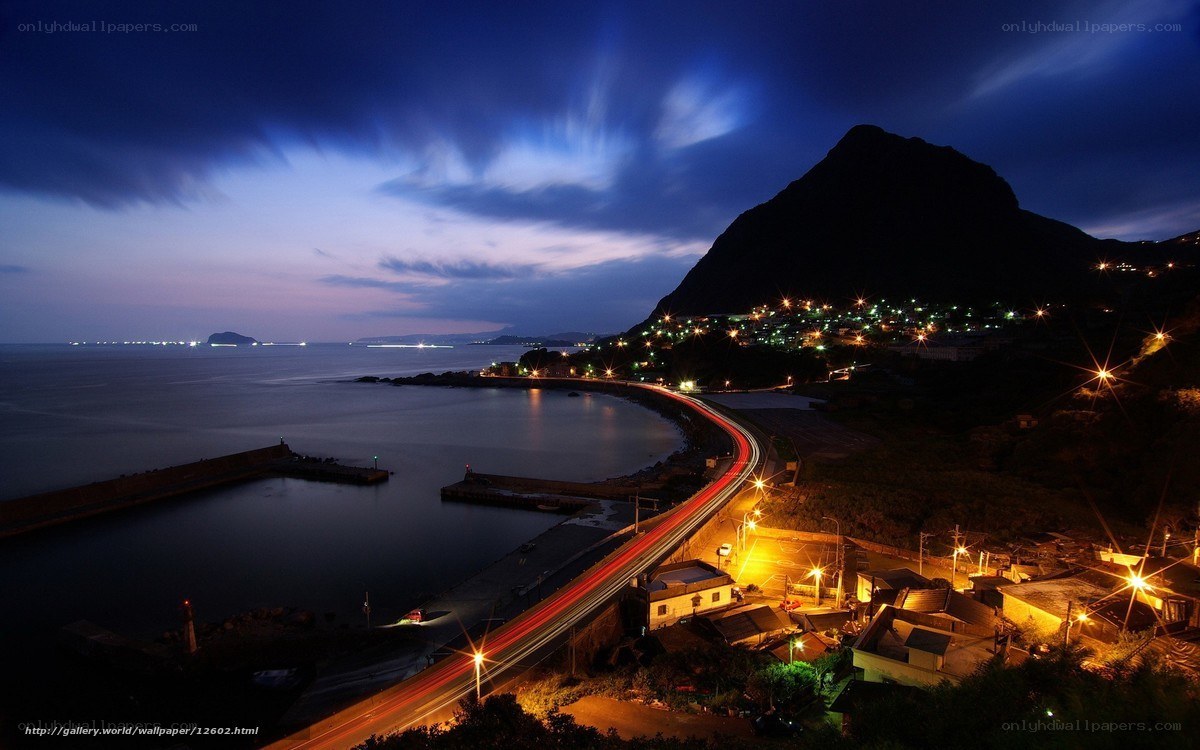 coastal town at night