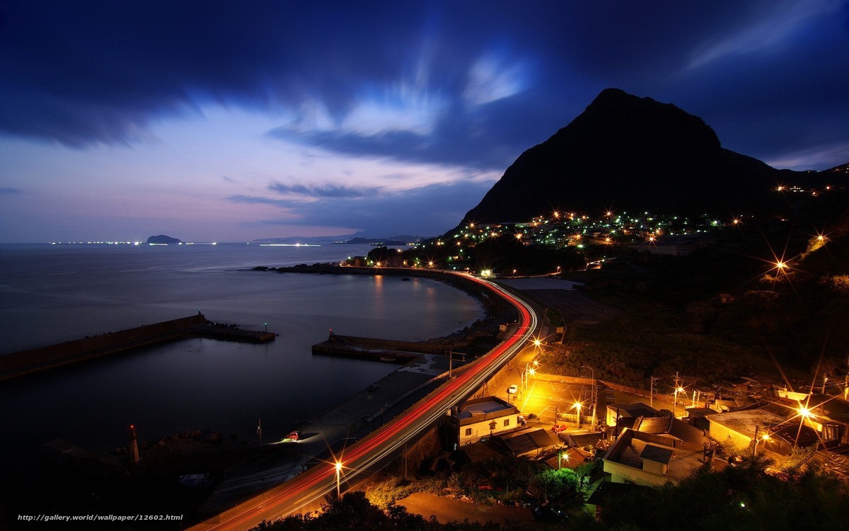 coastal town at night