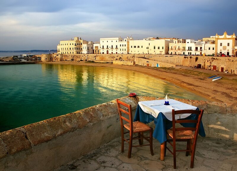 Coastal town at sunset