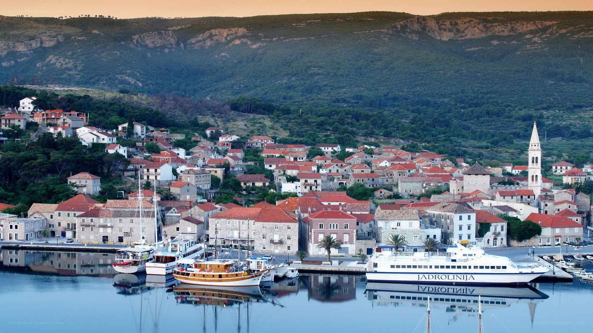 Coastal town at sunset