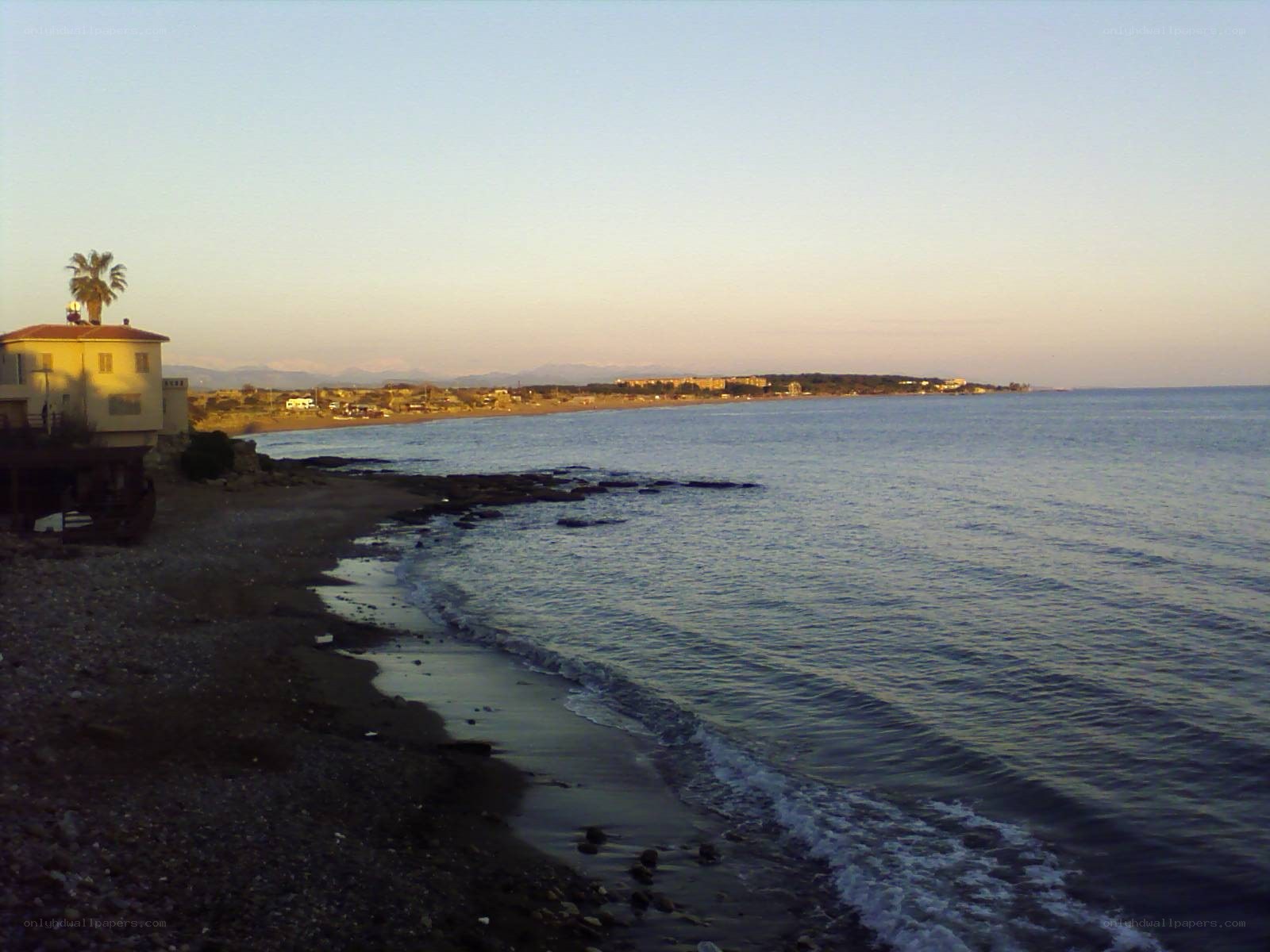 coastal town at sunset