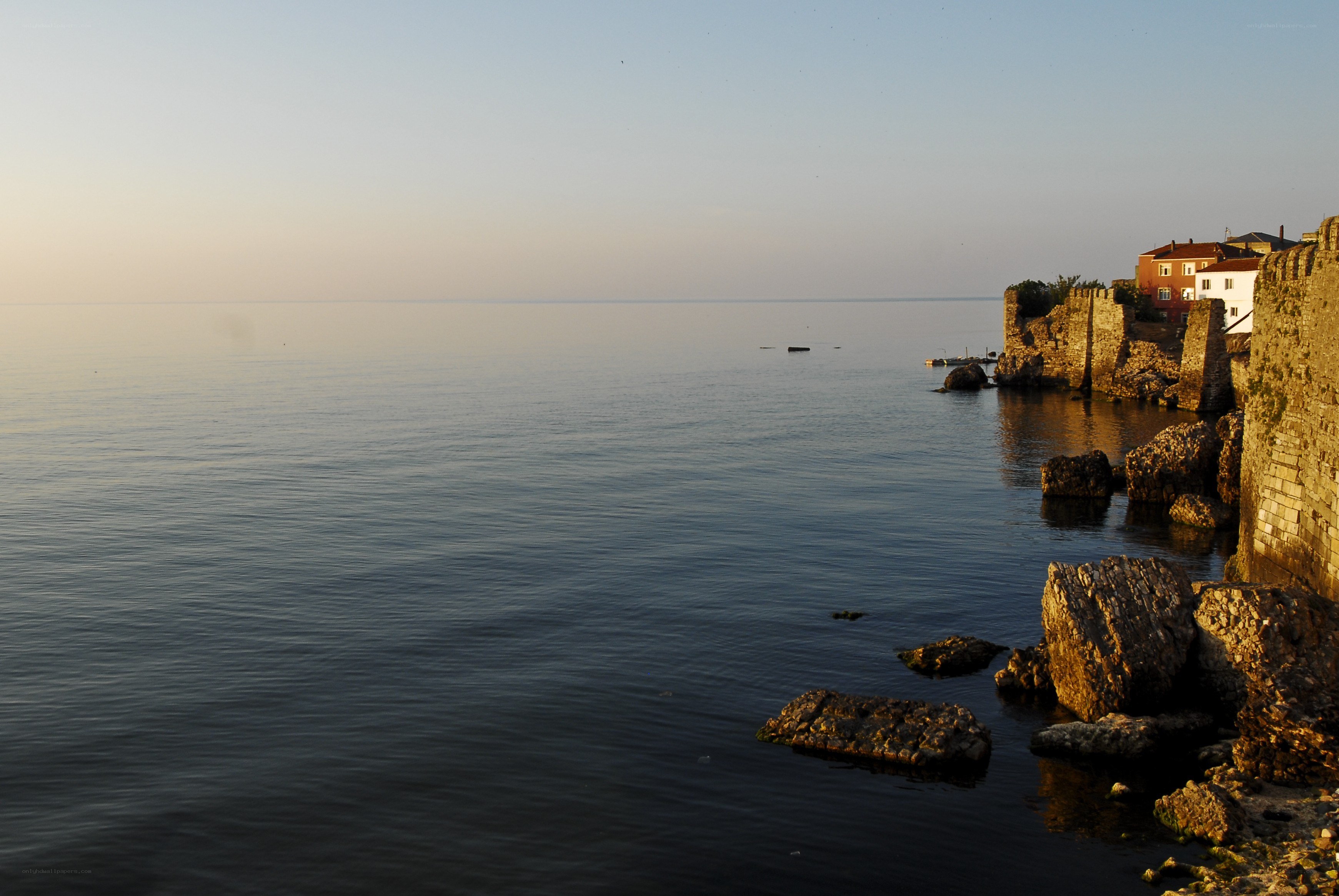 coastal town at sunset