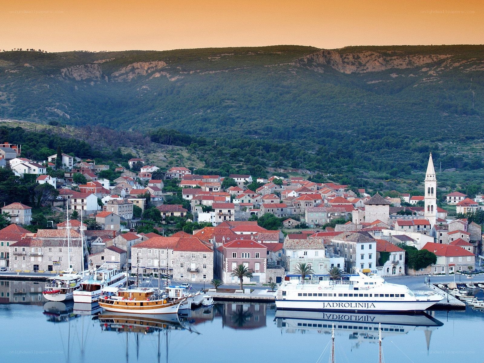 Coastal town at sunset