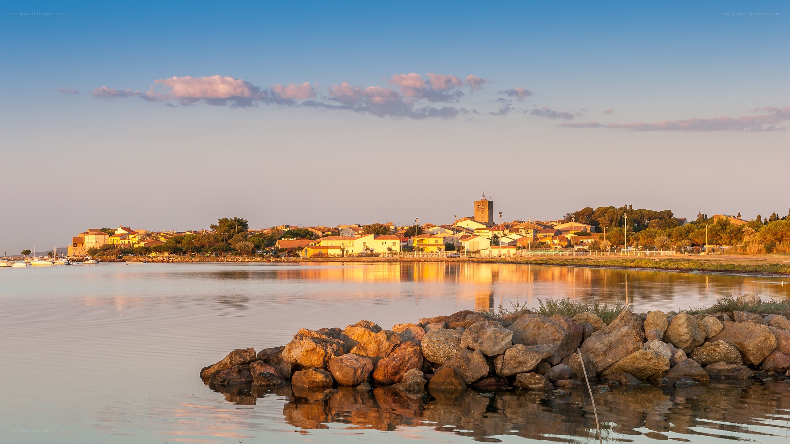 Coastal town at sunset