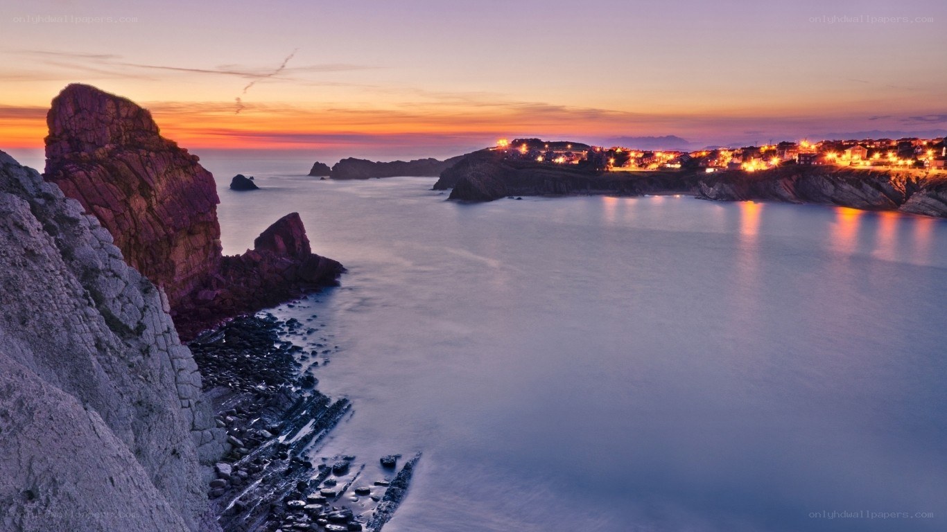 coastal town at sunset