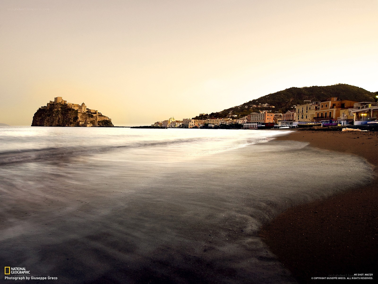 Coastal town at sunset