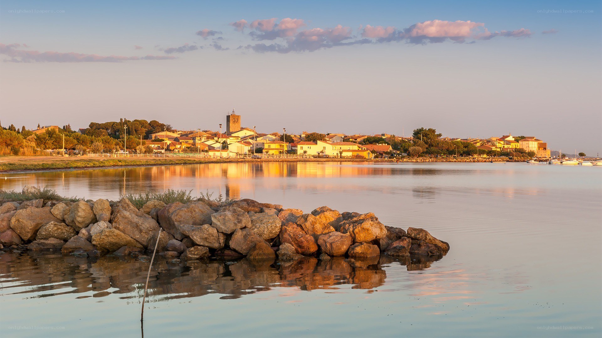 Coastal town at sunset