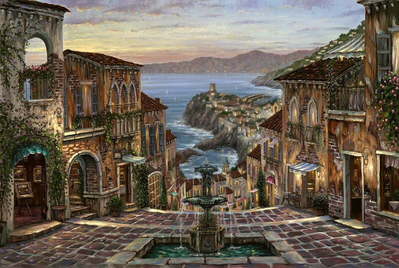 Coastal town at sunset