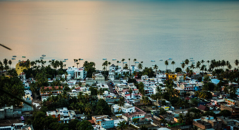 Coastal town at sunset