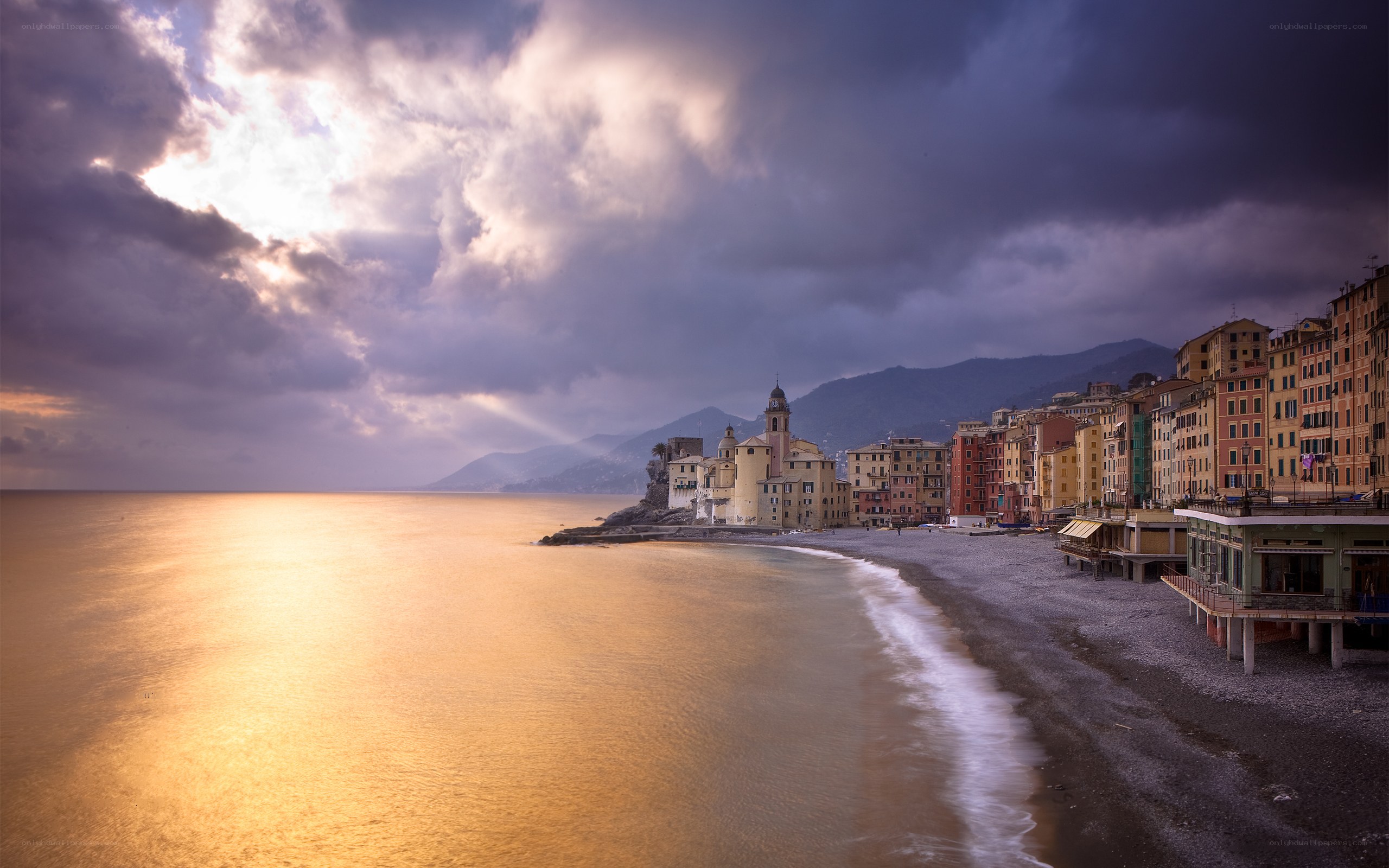 Coastal town at sunset