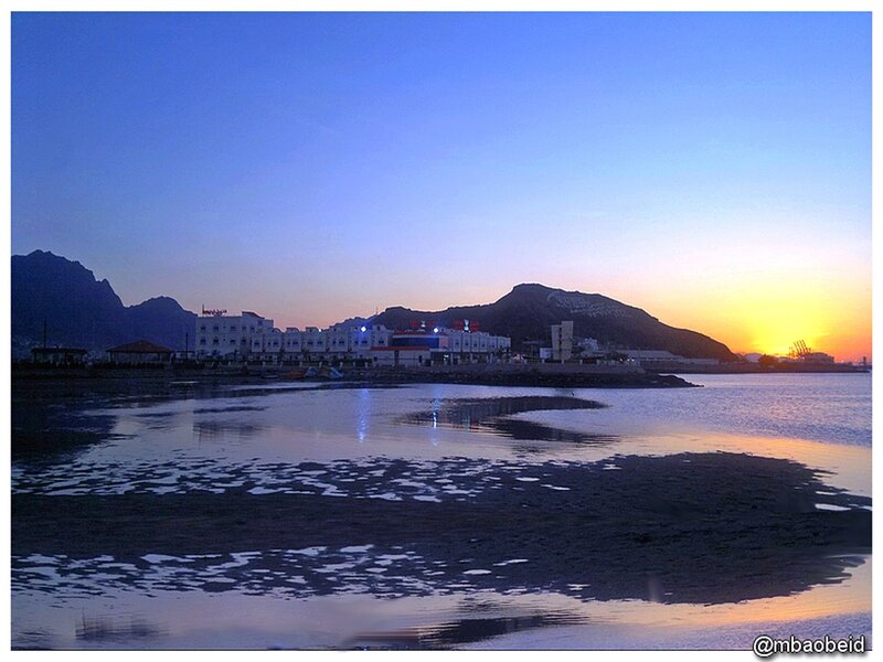 Coastal Town at Sunset — Blue, Serene, Photograph, Mountains, Buildings