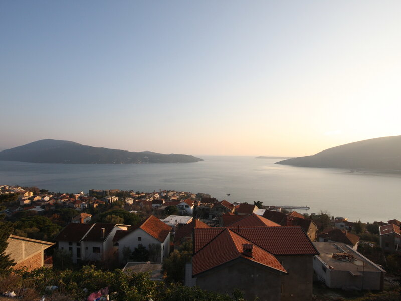 Coastal Town at Sunset — Blue, Serene, Photograph, Sea