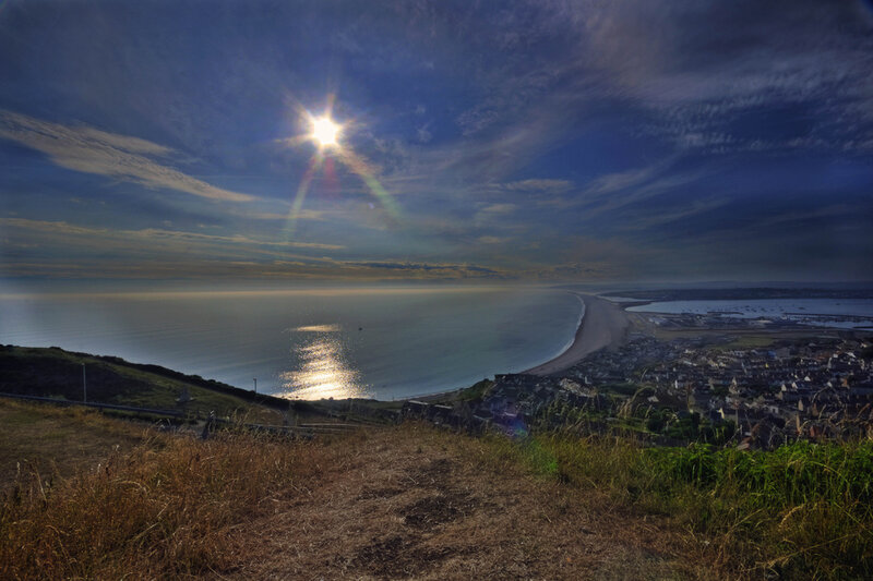 Coastal Town at Sunset — Blue