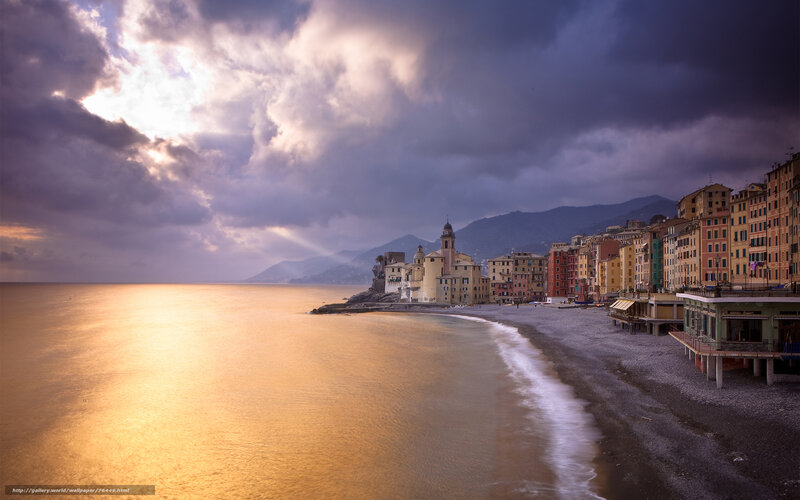 Coastal Town at Sunset — Gold