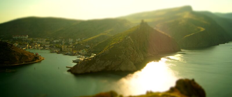 Coastal Town at Sunset — Green