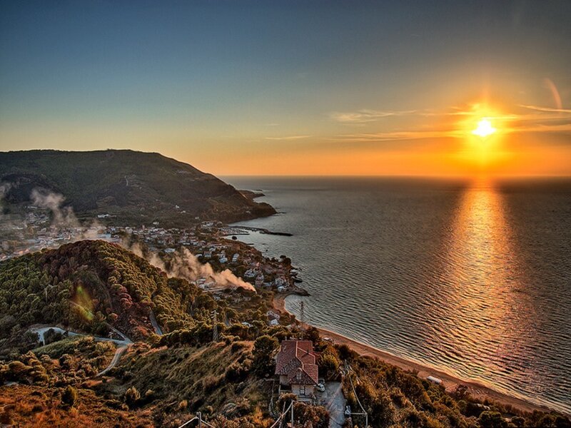 Coastal Town at Sunset — Orange, Serene