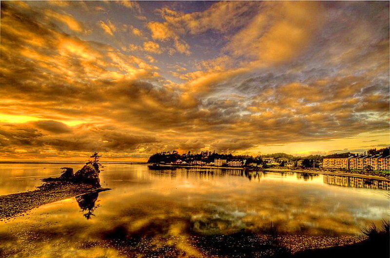 Coastal Town at Sunset — Orange